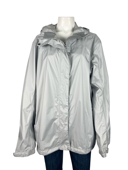 LL Bean Trail Model Womens Rain Jacket 2X Regular Gray Hooded Lightweight - Picture 2 of 10